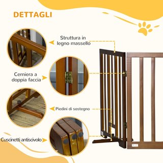 Puerta Plegable para Perros de 3 Paneles con Patas Antideslizantes para Pasillos, Escaleras y Habitaciones, de Madera de Pino, 181X35X76 Cm, Marrón Oscuro