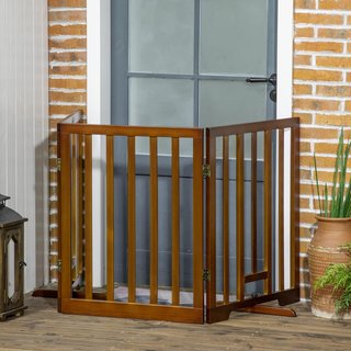Puerta Plegable para Perros de 3 Paneles con Patas Antideslizantes para Pasillos, Escaleras y Habitaciones, de Madera de Pino, 181X35X76 Cm, Marrón Oscuro