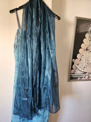 Vestido fiesta azul y verde azulado