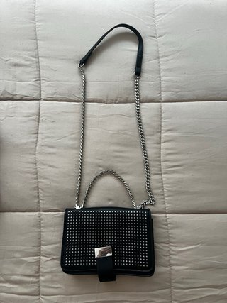 Bolso Zara Piel Negro Tachuelas Plata