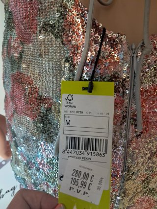Vestido Mango lentejuelas floral M.
