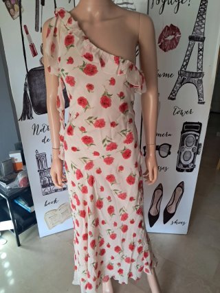 Vestido largo floral asimétrico 100% viscosa