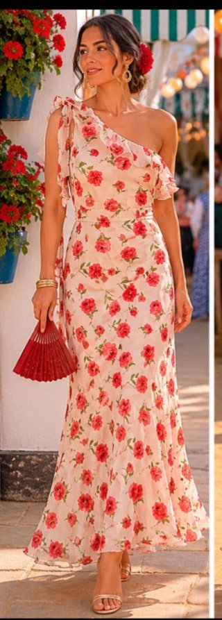 Vestido largo floral asimétrico 100% viscosa