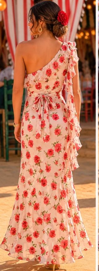 Vestido largo floral asimétrico 100% viscosa