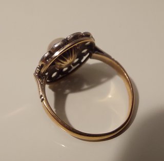 Anillo oro 14k de 1880 con 11 zafiros, perla natur
