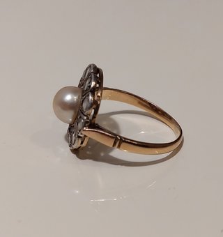 Anillo oro 14k de 1880 con 11 zafiros y perla anti