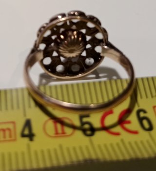Anillo oro 14k de 1880 con 11 zafiros y perla anti