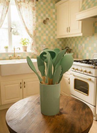 Set di Utensili da Cucina in Silicone e Legno