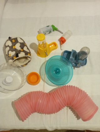 Accesorios para hámster: bebedero, túnel, rueda