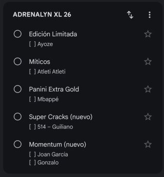 Intercambio Cartas Adrenaly XL 25-26