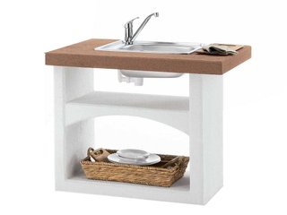 Cocina de obra exterior con barbacoa y fregadero