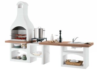 Cocina de obra exterior con barbacoa y fregadero