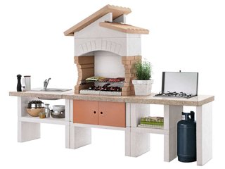 Cocina de exterior obra con fregadero y hornilla