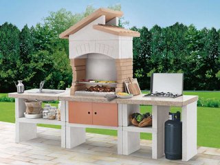 Cocina de exterior obra con fregadero y hornilla