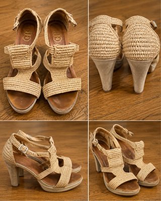 Sandalias Rafia Tacón Beige y Marrón