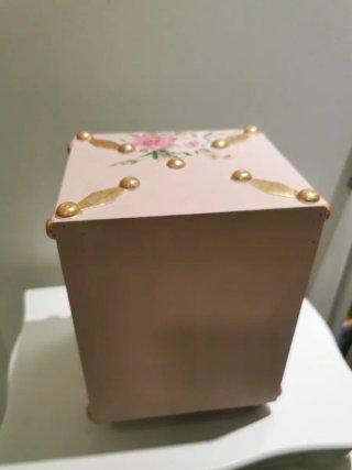 Joyero Vintage Madera Dorado y Rosa