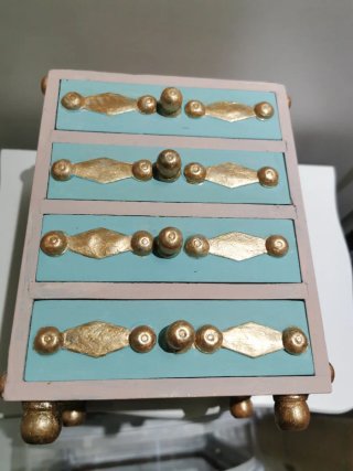 Joyero Vintage Madera Dorado y Rosa