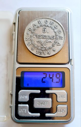 5 Pesetas Plata Barcelona 1814
