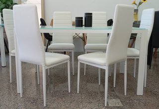 Mesa ̈Comedor + ̈6 ̈ Sillas Blancas. ¡ECONÓMICA!