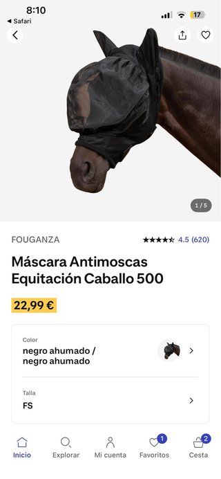 Máscara Antimoscas Caballo Fouganza Talla FS