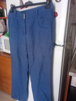 Pantaloni donna in lino blu