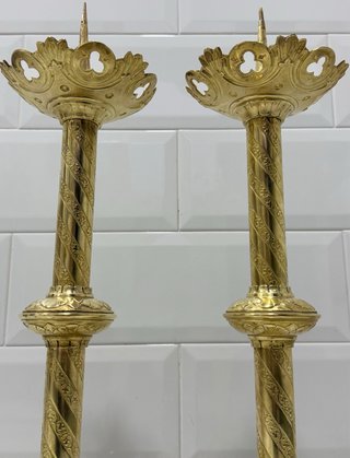ANTIGUOS HACHEROS CANDELABROS IGLESIA BRONCE S.XIX