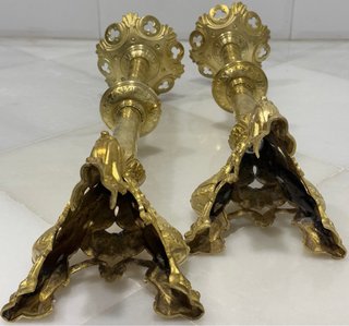 ANTIGUOS HACHEROS CANDELABROS IGLESIA BRONCE S.XIX