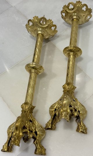 ANTIGUOS HACHEROS CANDELABROS IGLESIA BRONCE S.XIX