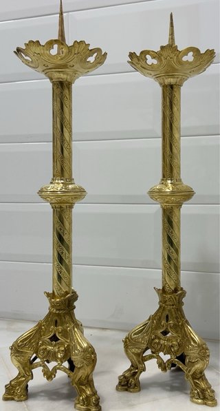ANTIGUOS HACHEROS CANDELABROS IGLESIA BRONCE S.XIX