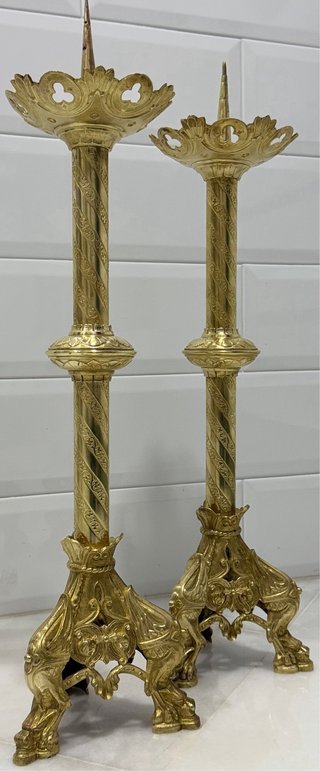 ANTIGUOS HACHEROS CANDELABROS IGLESIA BRONCE S.XIX