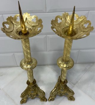 ANTIGUOS HACHEROS CANDELABROS IGLESIA BRONCE S.XIX