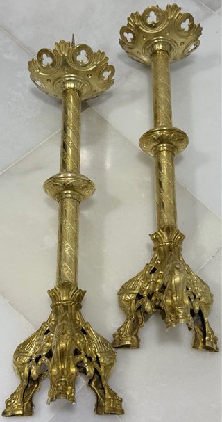 ANTIGUOS HACHEROS CANDELABROS IGLESIA BRONCE S.XIX