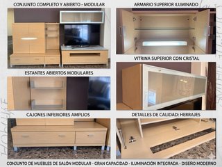 Mueble TV cajonera y vitrina madera