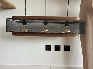 Lámpara Techo Industrial Madera y Malla