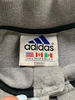 Adidas vintage polo grey embroidered logo patch sporty streetwear size L