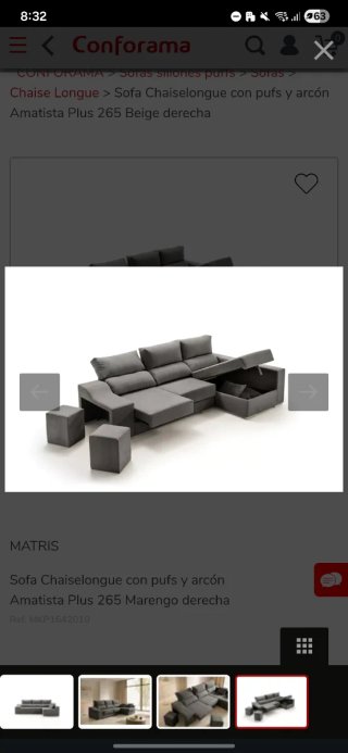 Sofá chaise longue gris con almacenaje