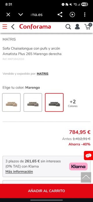 Sofá chaise longue gris con almacenaje