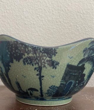 Juego 2 jarrones y bol porcelana azul/verde