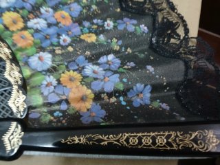 Abanico antiguo floral encaje negro