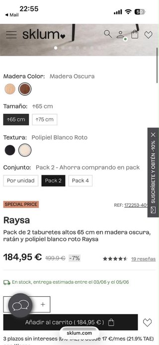 2 Taburetes Sklum Madera Oscura Ratán