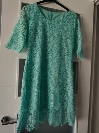 Vestido de encaje verde azulado