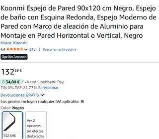 Specchio da Parete Koonmi 90x120 cm Nero