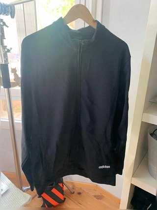 Adidas Black Zip Up Track Jacket Big Logo Sleeves Sportswear