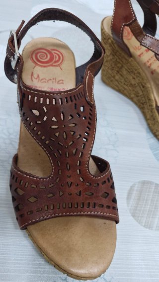 Sandalias Marila Cuña Piel Marrón