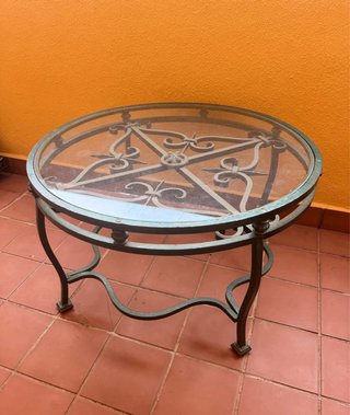 Mesa redonda cristal y hierro forjado