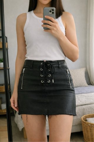 Falda Noon cuero negra con cordones
