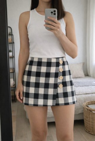 Falda pantalón cuadros blanco y negro