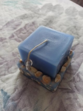 Vela Decorativa Azul con Conchas