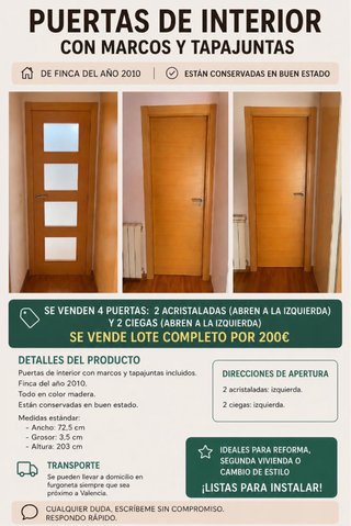4 Puertas de Interior Madera con Marcos
