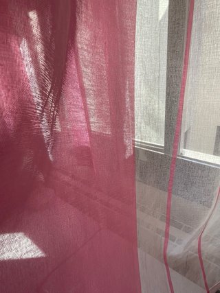 2 Cortinas Ojal Rayas Blanco/Rosa